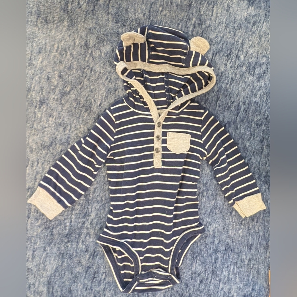 Carter's 9M Striped Blue and White/Gray Kids Clothes - Picture 4 of 5